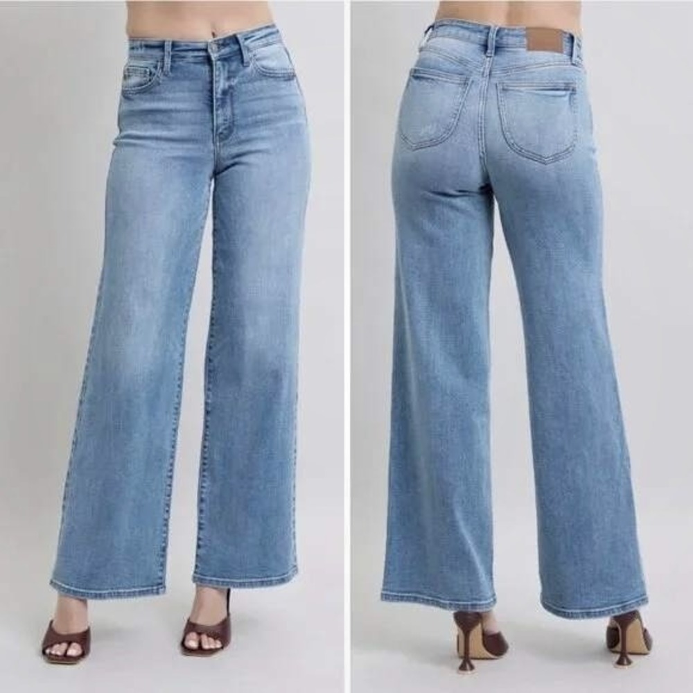 Judy Blue High Waist Vintage Wash Retro Wide Leg Stretch Denim Jeans Size 16W